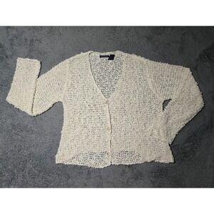 Wind River Women's Cream Knit Crochet Cardigan Long Sleeve Size L Boho EUC